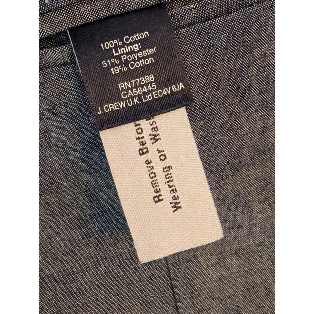 J.CREW Ludlow Navy Blue‎ Grey Chambray Blazer Cotton Unstructured Men Small 38R